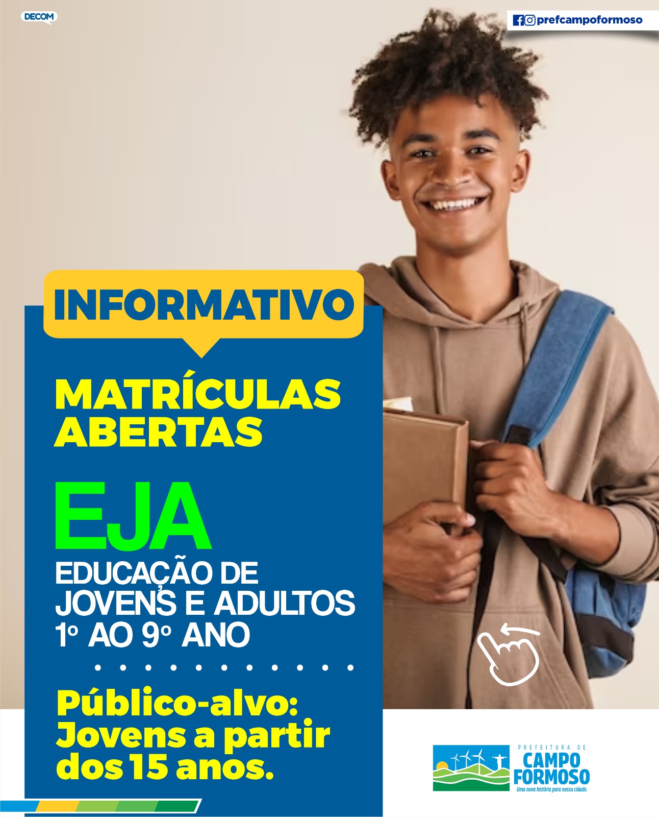 A SECRETARIA MUNICIPAL DE EDUCAÇÃO ESTÁ COM AS MATRÍCULAS ABERTAS PARA A EDUCAÇÃO DE JOVENS E ADULTOS (EJA) - 2023